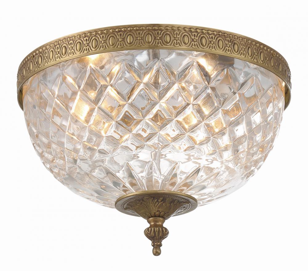 Crystorama 3 Light Olde Brass Crystal Flush Mount