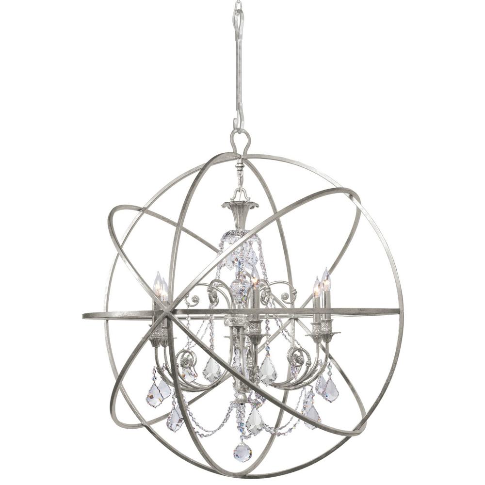 Solaris 6 Light Swarovski Strass Crystal Olde Silver Sphere Chandelier