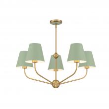 Crystorama XAV-B9315-VG-GR - Xavier 5 Light Vibrant Gold + Green Chandelier