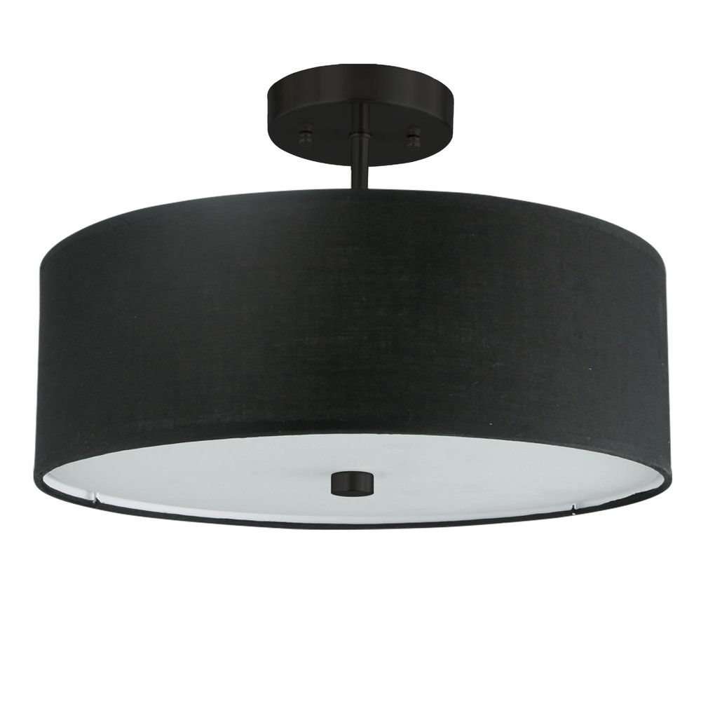 3 Light Incandescent Matte Black Semi-Flush Fixture w/ Black Shade