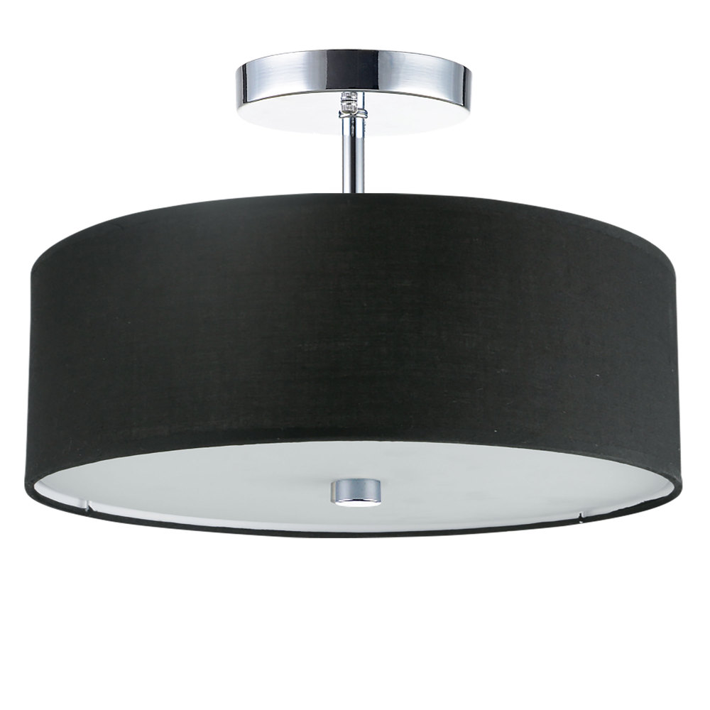 3 Light Incandescent Semi Flush Polished Chrome Finish with Black Shade