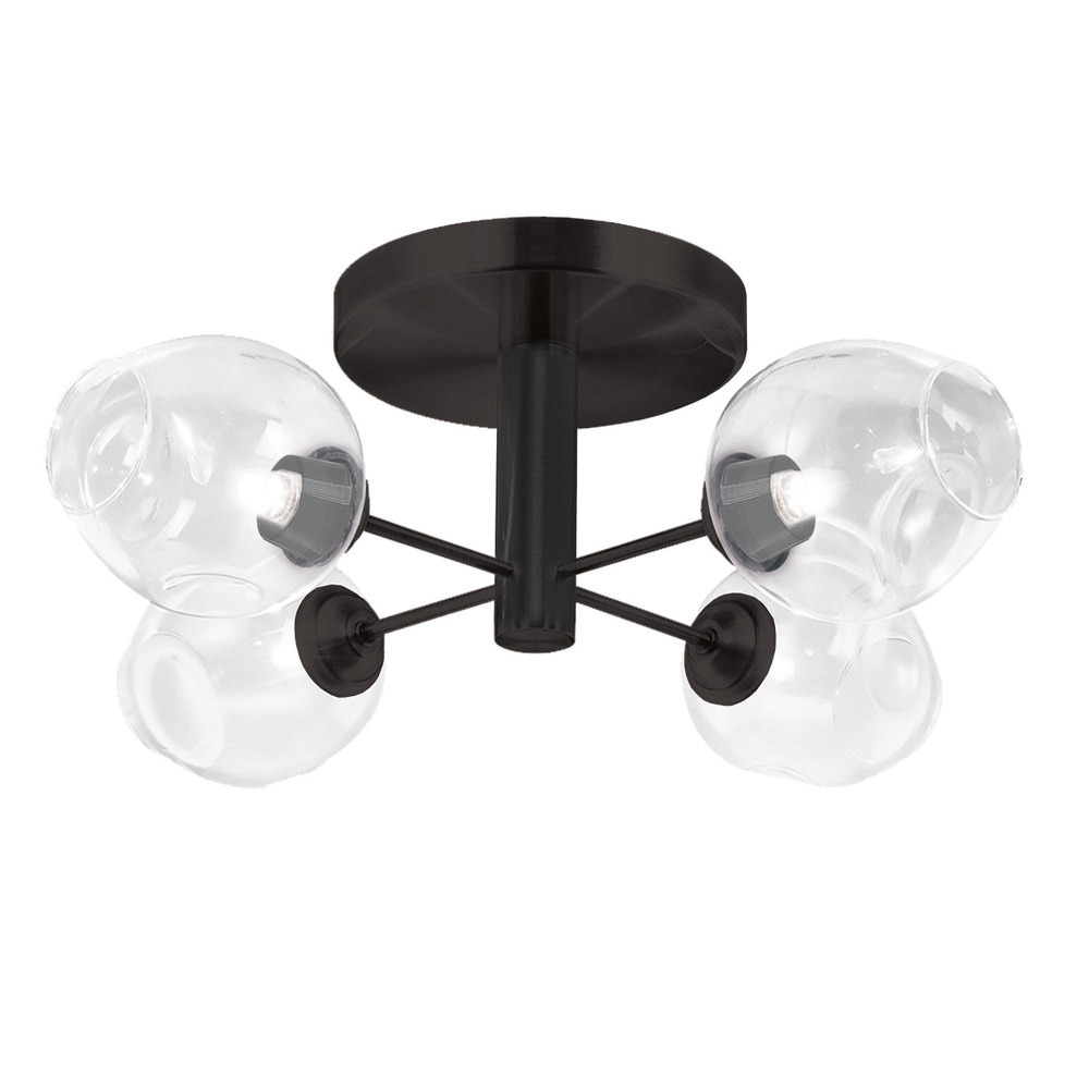 4 Light Halogen Matte Black Semi Flush w/ Clear Glass