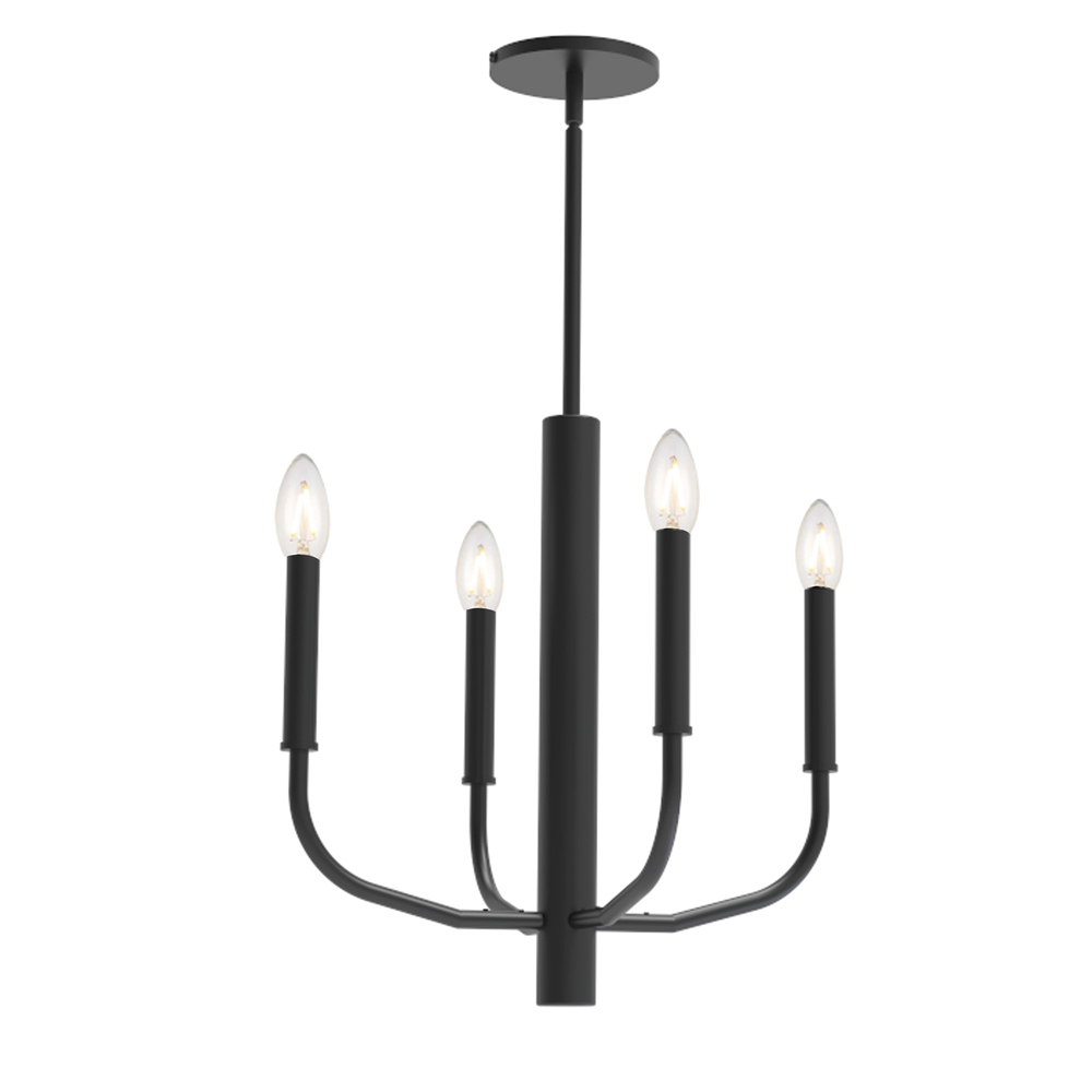 4 Light Incandescent Chandelier, Matte Black