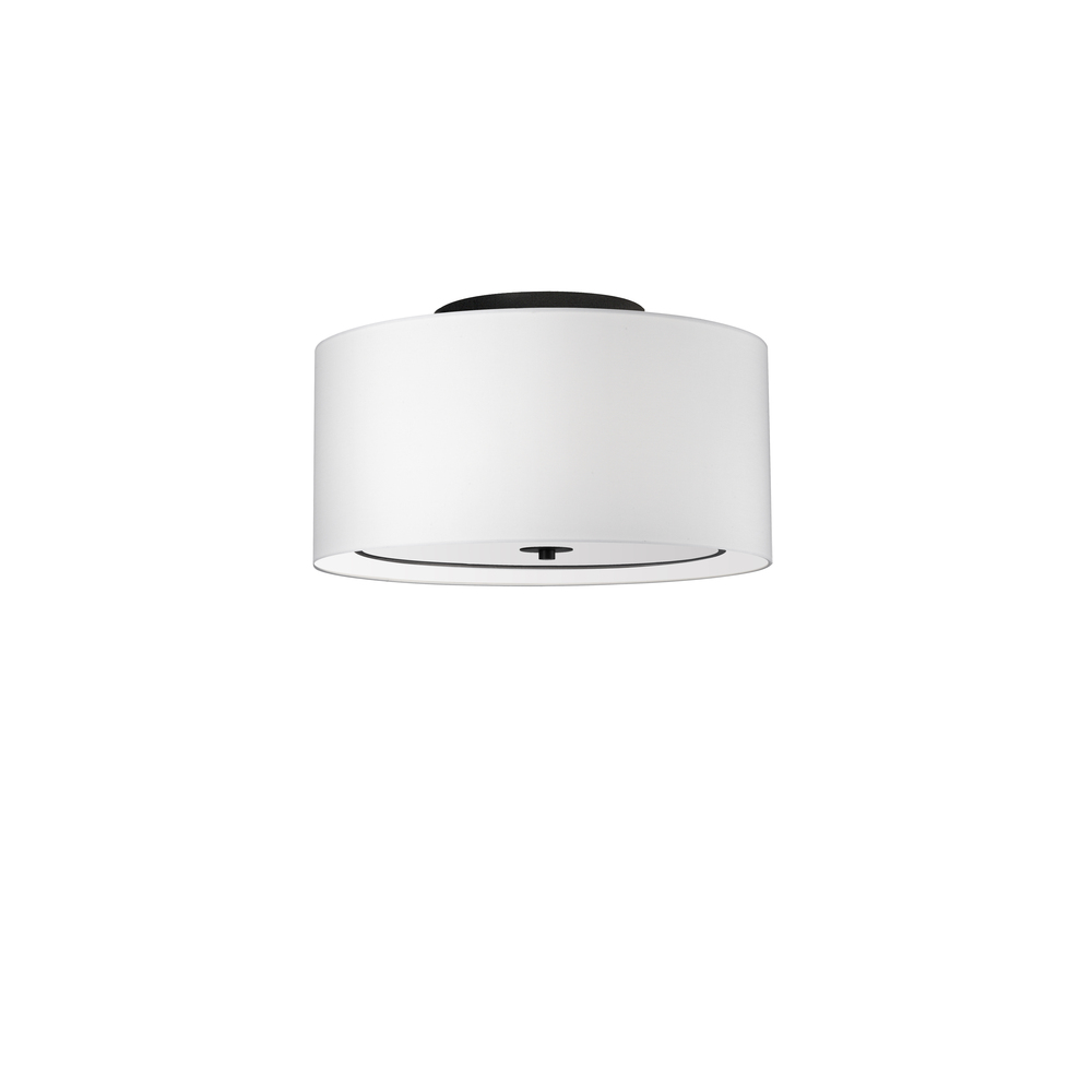 3 Light Incandescent Flush Mount, Matte Black with White Shade