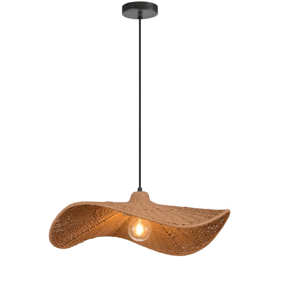 1 Light Incandescent Pendant with Wavy Wicker Shade