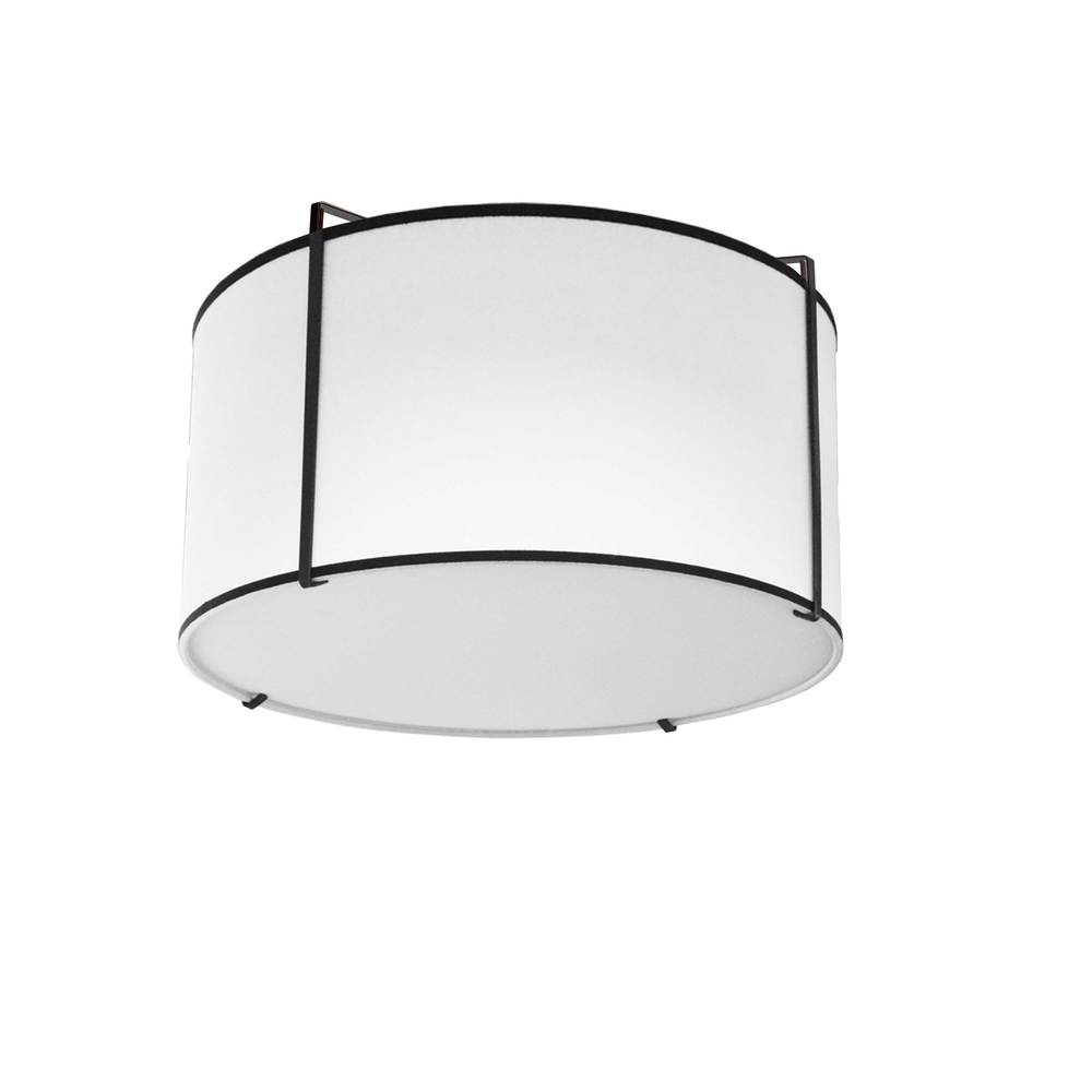 2 Light Flush Mount Drum Black Shade w/ White Fabric Diffuser