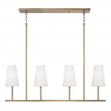 Capital Canada 855241AD-550 - 4-Light Modern Linear Chandelier in Aged Brass with Tapered Soft White Glass