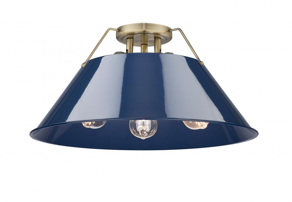 Orwell 3-Light Flush Mount in Aged Brass with Matte Navy