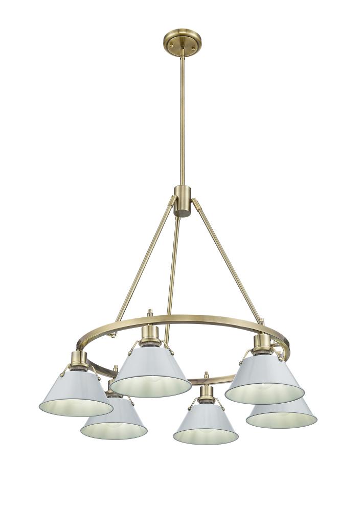 Orwell 6-Light Chandelier in Aged Brass with Dusky Blue