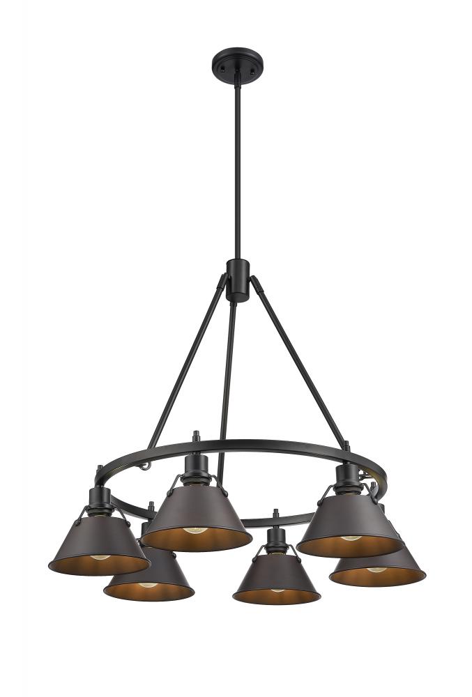 Orwell BLK 6 Light Chandelier in Matte Black with Rubbed Bronze shades