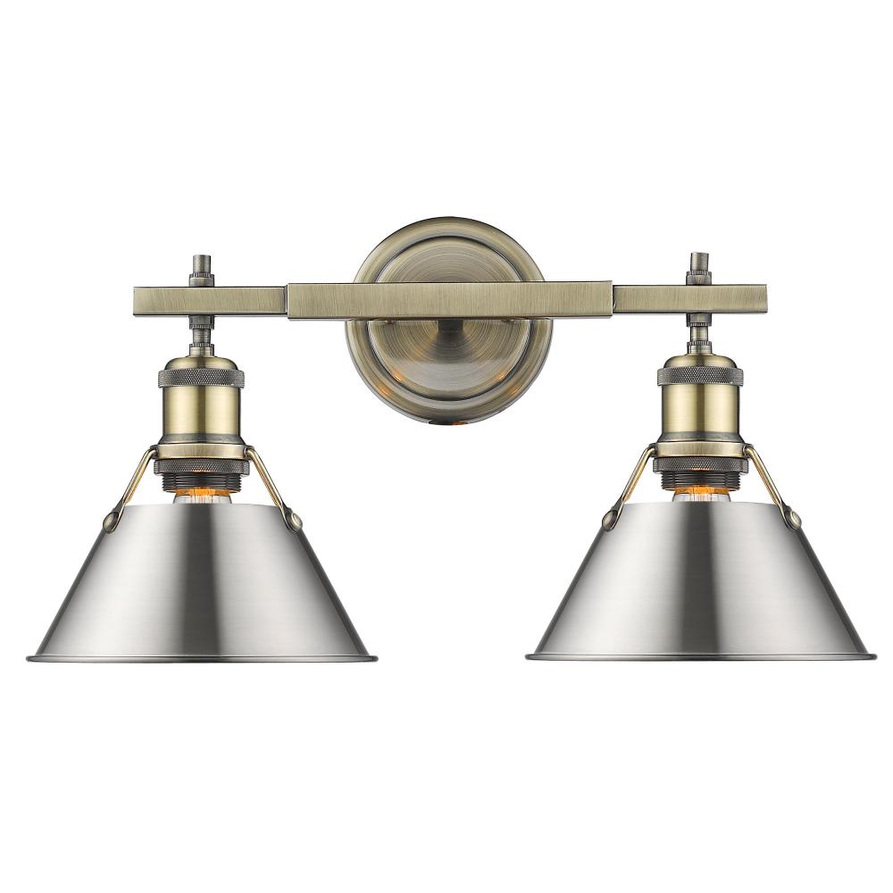 Orwell 2-Light Vanity Light in Aged Brass with Pewter