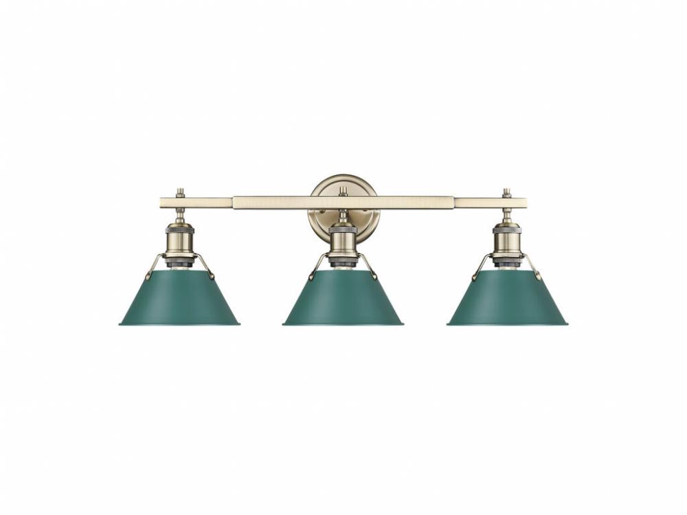 Orwell 3-Light Vanity Light in Aged Brass with Pine Green