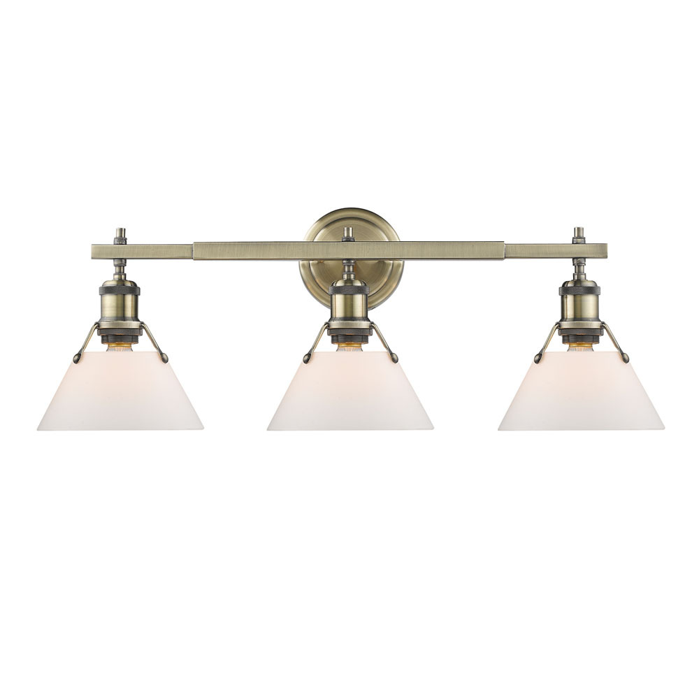 Orwell 3-Light Vanity Light in Aged Brass with Opal Glass