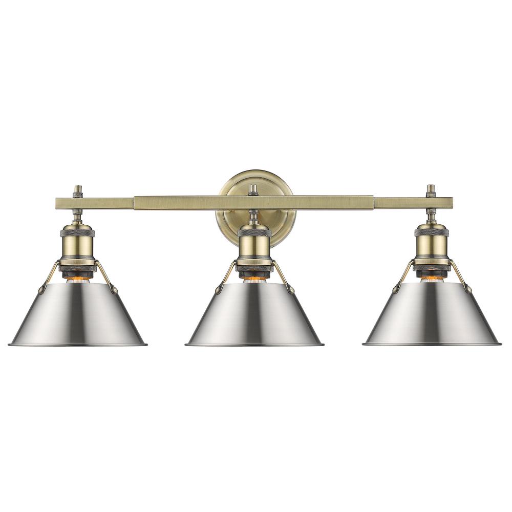 Orwell 3-Light Vanity Light in Aged Brass with Pewter