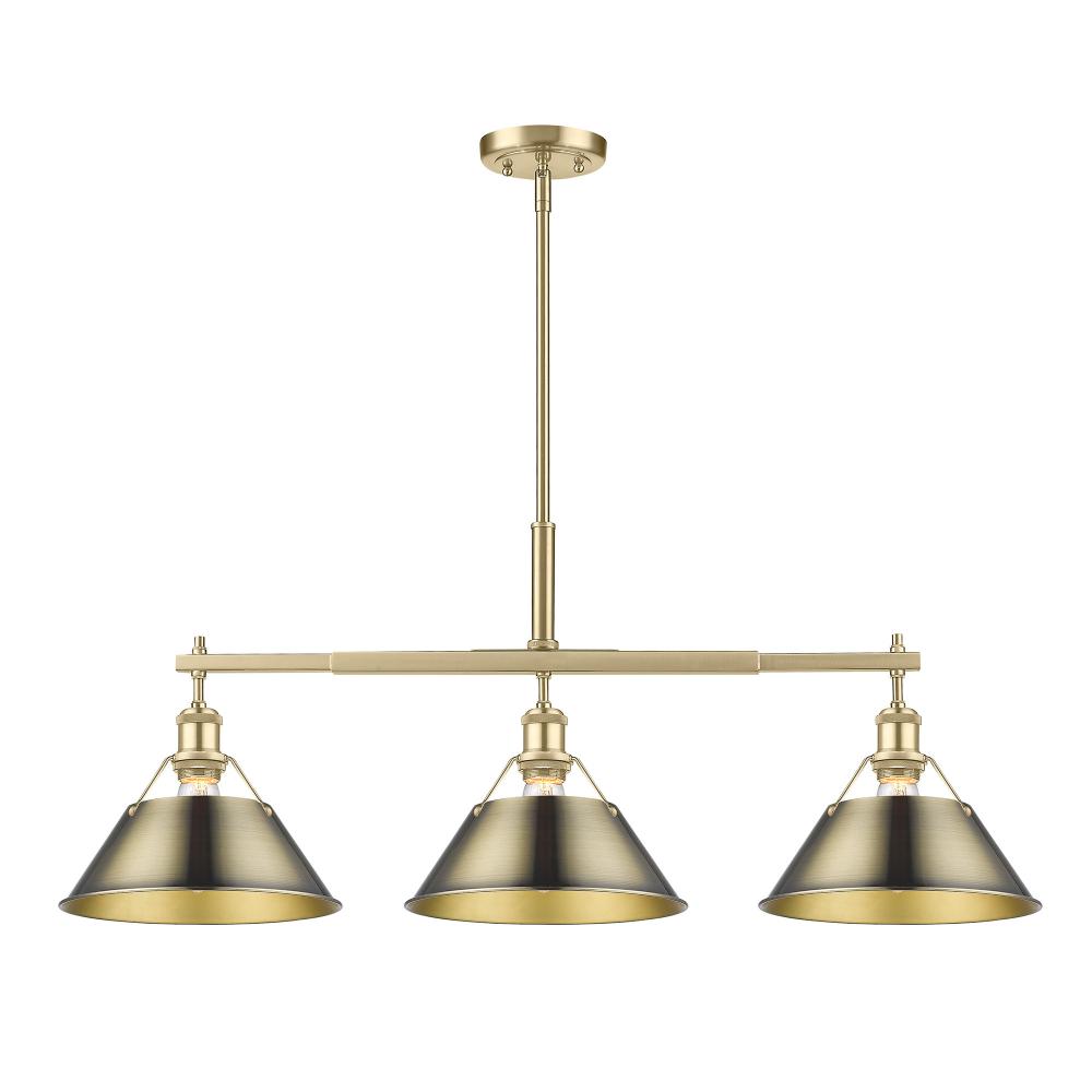 Orwell 3-Light Linear Pendant in Brushed Champagne Bronze with Aged Brass