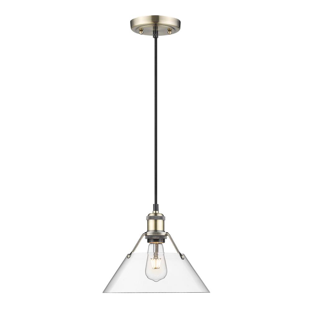 Orwell 10" Wide Medium Pendant in Aged Brass with Clear Glass