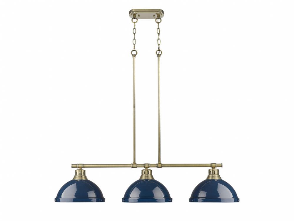 Duncan 3-Light Linear Pendant in Aged Brass with Matte Navy