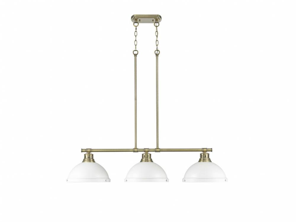 Duncan 3-Light Linear Pendant in Aged Brass with Matte White