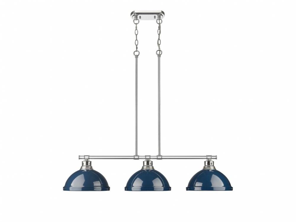 Duncan 3-Light Linear Pendant in Chrome with Matte Navy