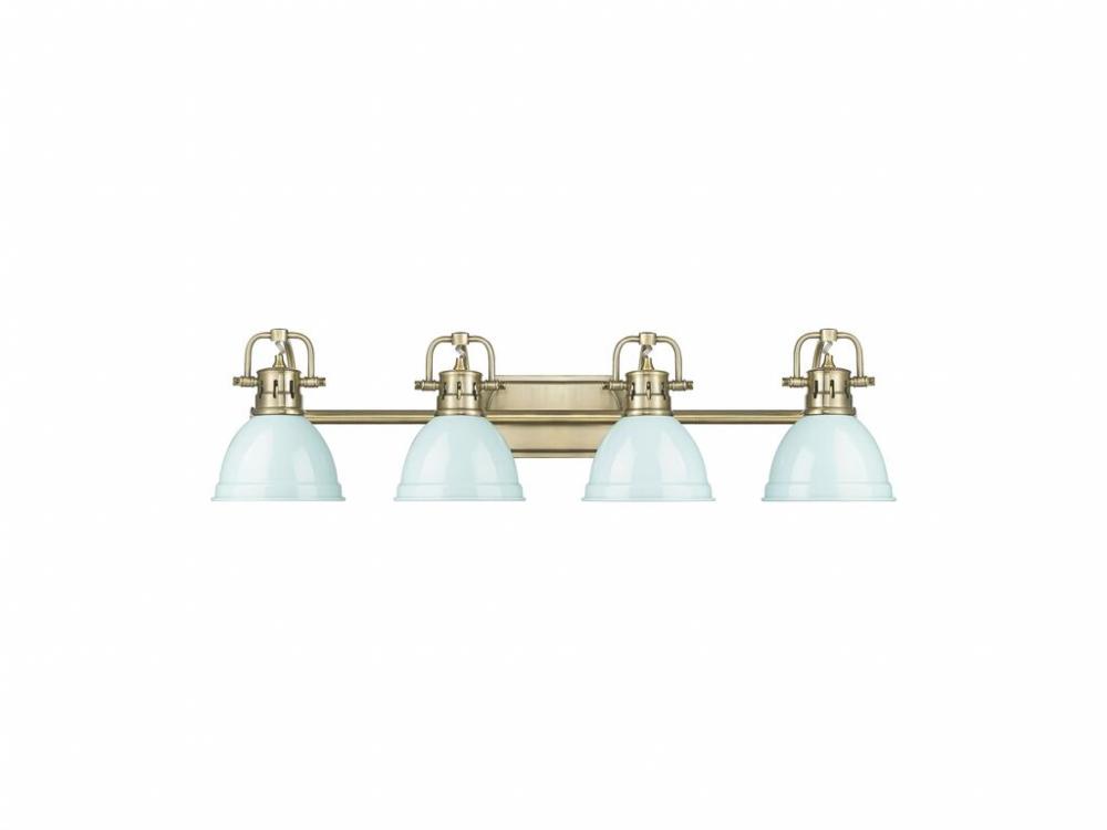 Duncan 4-Light Bath Vanity in Aged Brass with Seafoam