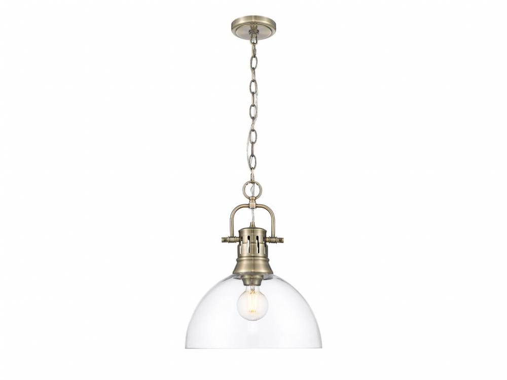 Duncan 1-Light Pendant with Chain in Aged Brass with Clear Glass