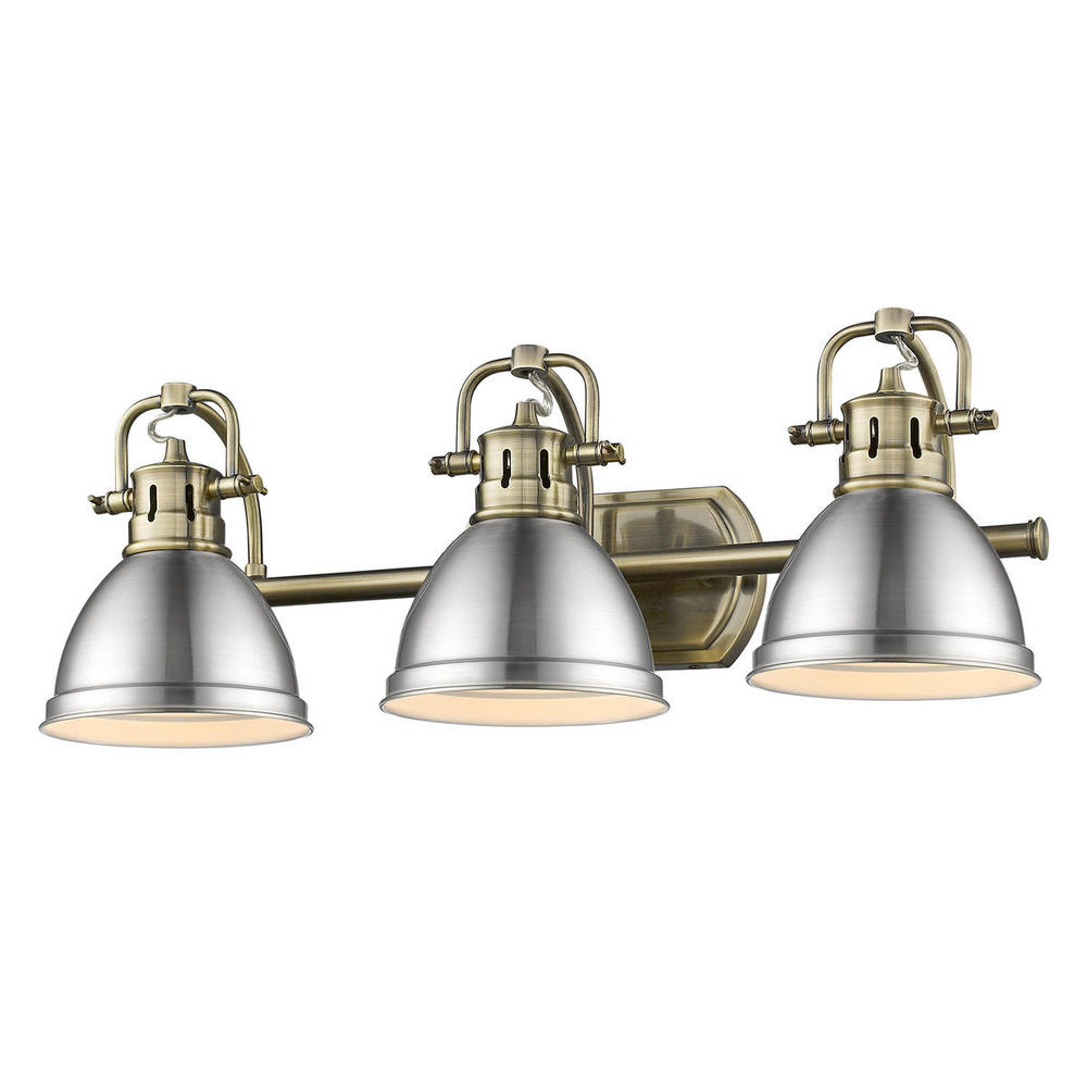 Duncan 3-Light Bath Vanity in Aged Brass with Pewter