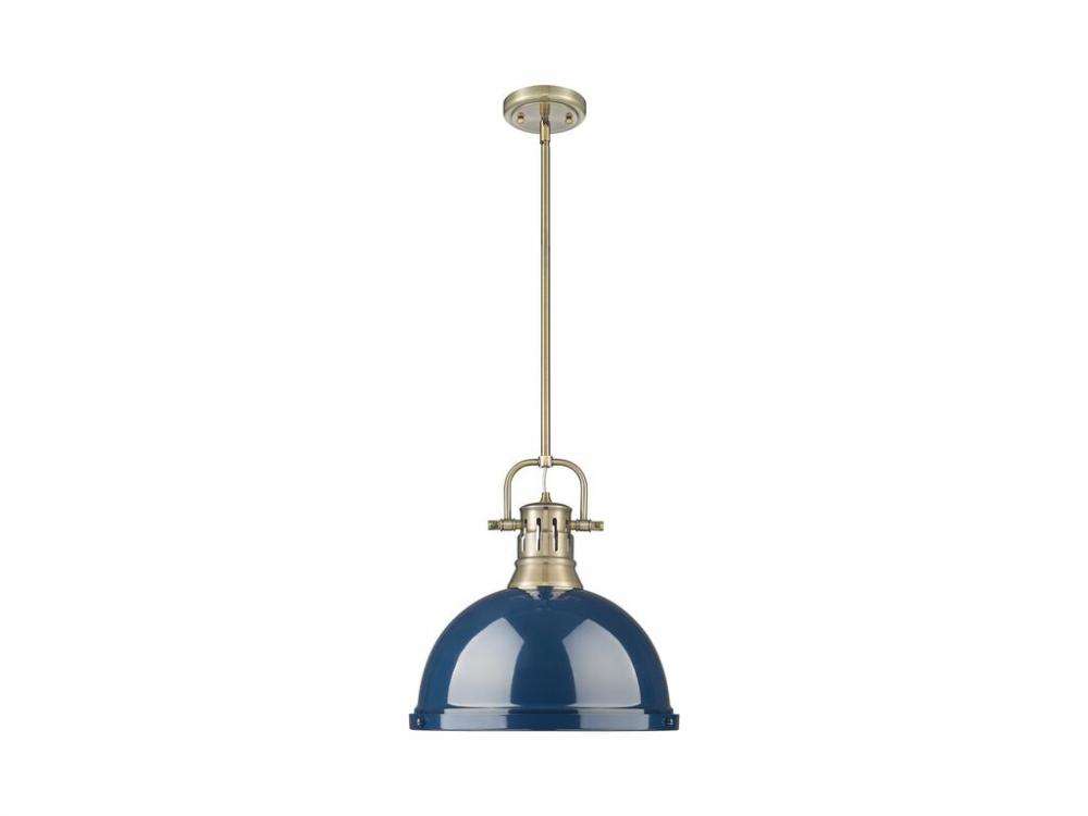 Duncan 1-Light Pendant with Rod in Aged Brass with Matte Navy