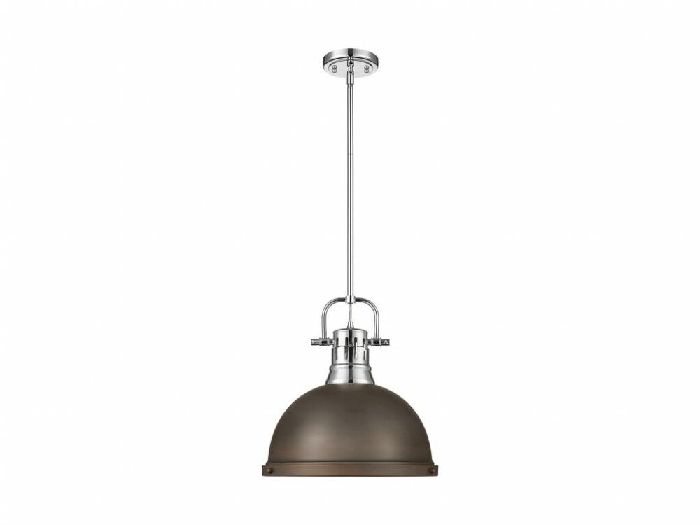 Duncan 1-Light Pendant with Rod in Chrome with Rubbed Bronze