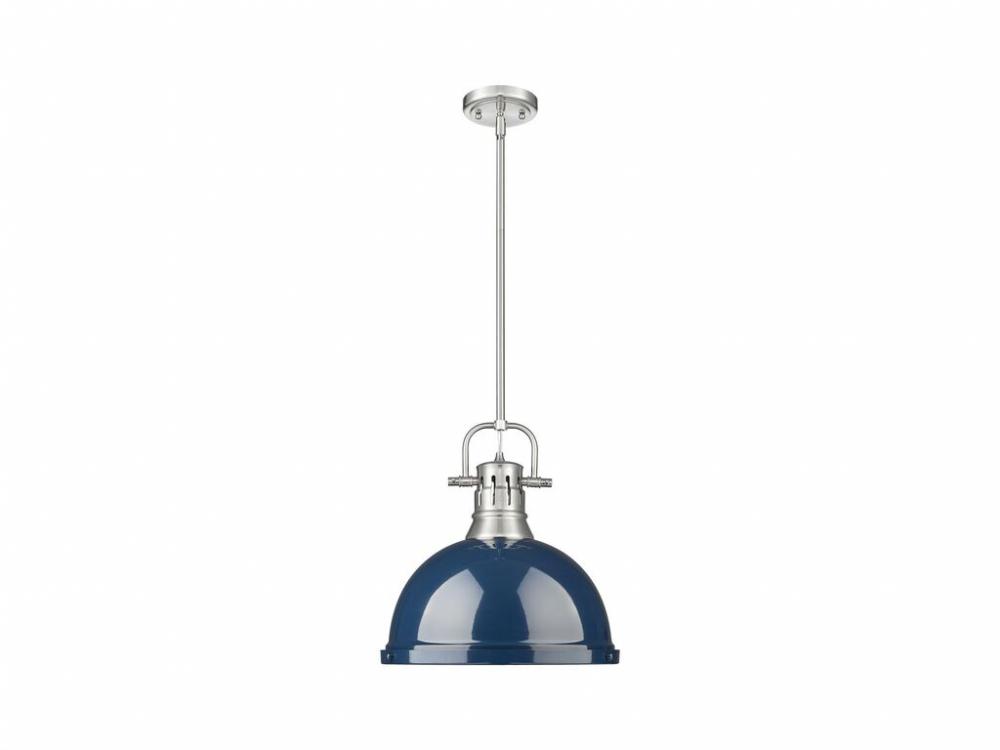 Duncan 1-Light Pendant with Rod in Pewter with Matte Navy