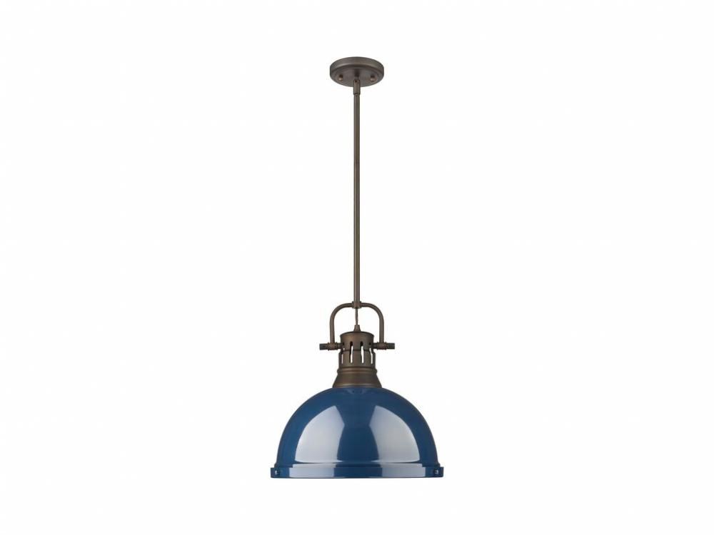 Duncan 1-Light Pendant with Rod in Rubbed Bronze with Matte Navy