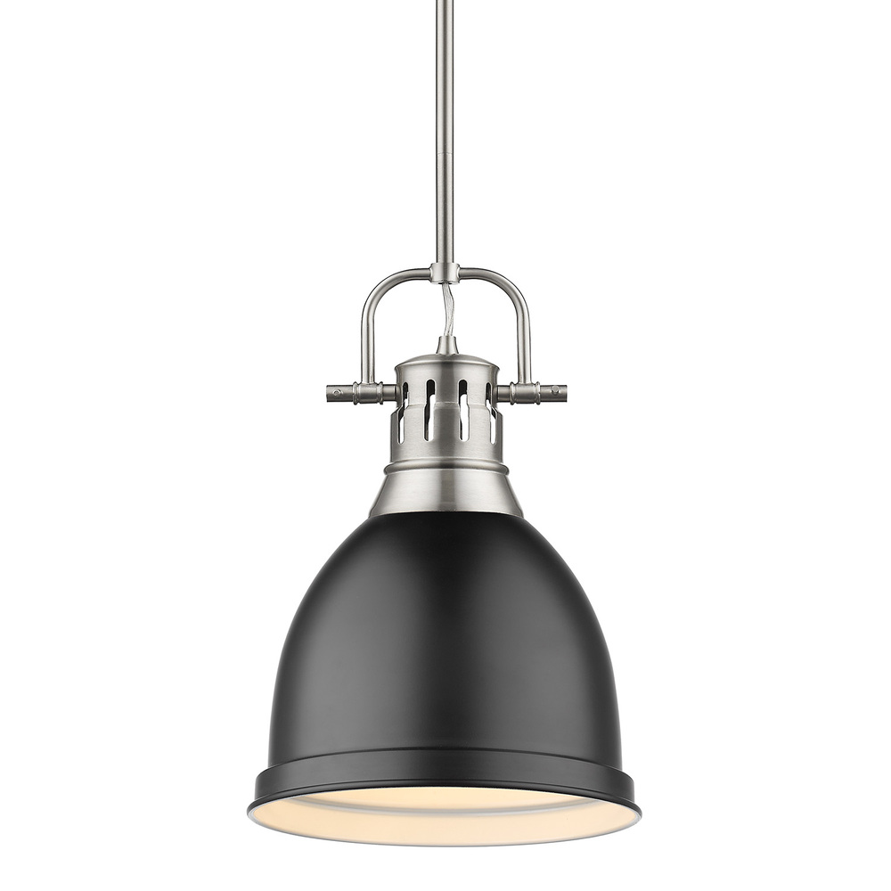 Duncan Small Pendant with Rod in Pewter with a Matte Black Shade