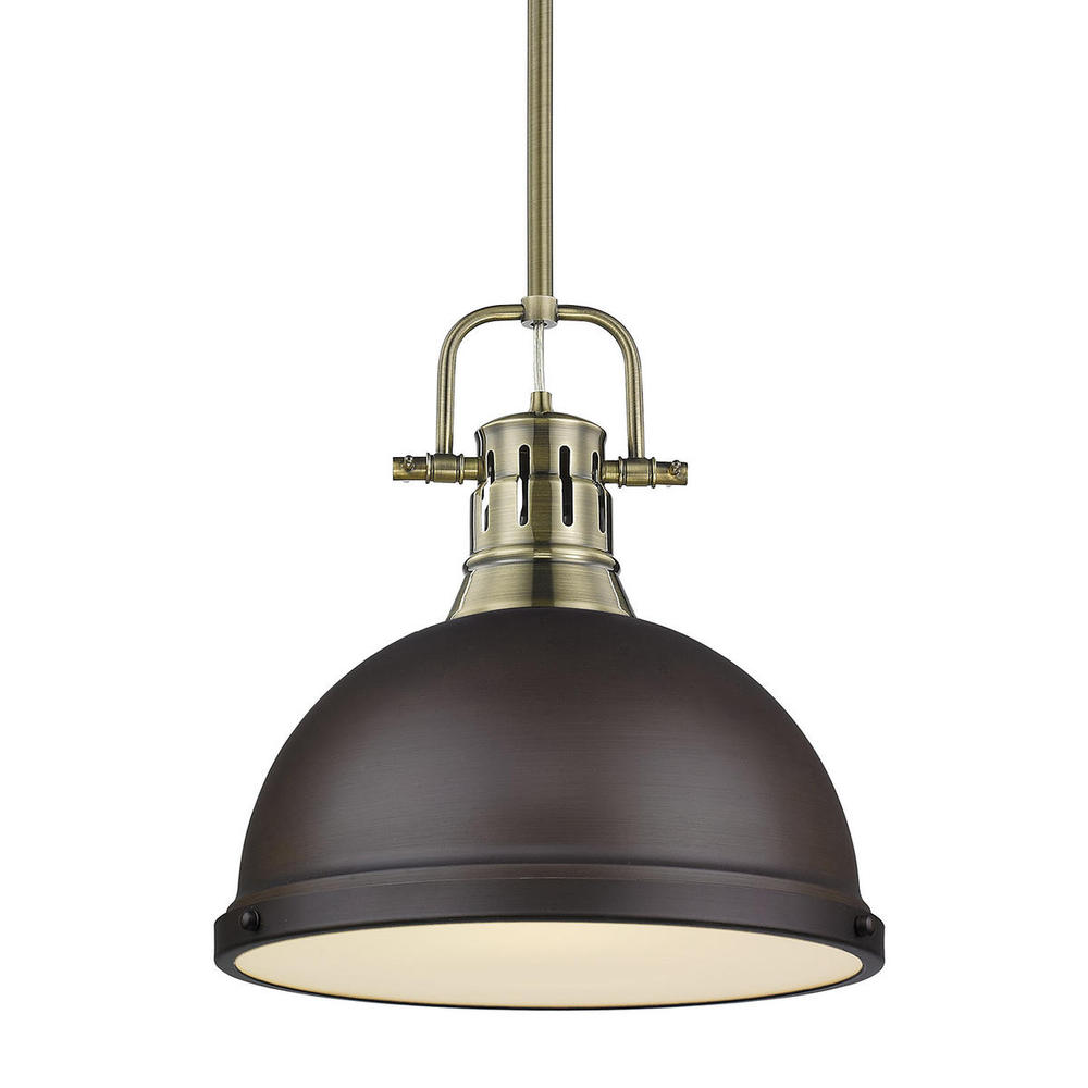 Duncan 1-Light Pendant with Rod in Aged Brass with Rubbed Bronze