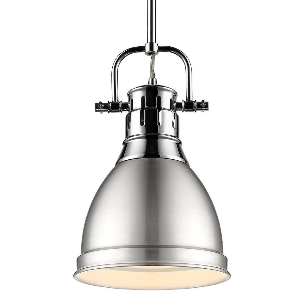 Duncan Small Pendant with Rod in Chrome with Pewter