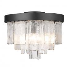 Golden Canada 1768-FM BLK-HWG - Ciara BLK 3 Light Flush Mount in Matte Black with Hammered Water Glass Shade