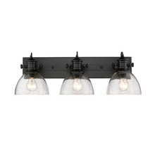 Golden Canada 3118-BA3 BLK-SD - Hines 3-Light Bath Vanity in Matte Black with Seeded Glass