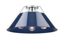 Golden Canada 3306-3FM CH-NVY - Orwell CH 3 Light Flush Mount in Chrome with Matte Navy shade