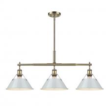 Golden Canada 3306-LP AB-DB - Orwell AB 3 Light Linear Pendant in Aged Brass with Dusky Blue shades