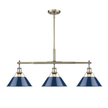 Golden Canada 3306-LP AB-NVY - Orwell AB 3 Light Linear Pendant in Aged Brass with Matte Navy shades