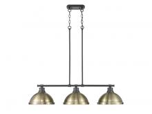 Golden Canada 3602-3LP BLK-AB - Duncan 3-Light Linear Pendant in Matte Black with Aged Brass