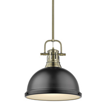 Golden Canada 3604-L AB-BLK - Duncan 1 Light Pendant with Rod inÂ Aged BrassÂ with a Matte Black Shade