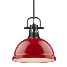 Golden Canada 3604-L BLK-RD - Duncan 1 Light Pendant with Rod in Matte Black with a Red Shade