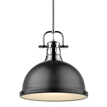 Golden Canada 3604-L CH-BLK - Duncan 1 Light Pendant with Rod in Chrome with a Matte Black Shade