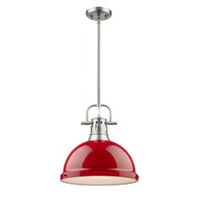 Golden Canada 3604-L PW-RD - Duncan 1 Light Pendant with Rod in Pewter with a Red Shade