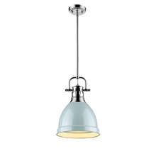 Golden Canada 3604-S CH-SF - Duncan Small Pendant with Rod in Chrome with a Seafoam Shade