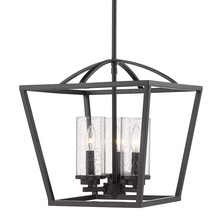 Golden Canada 4309-3P BLK-BLK-SD - Mercer 3 Light Pendant in Matte Black with Matte Black accents and Seeded Glass