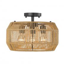 Golden Canada 6076-SF BLK-NR - Marlee 3 Light Semi-Flush in Matte Black with Natural Raphia Rope Shade