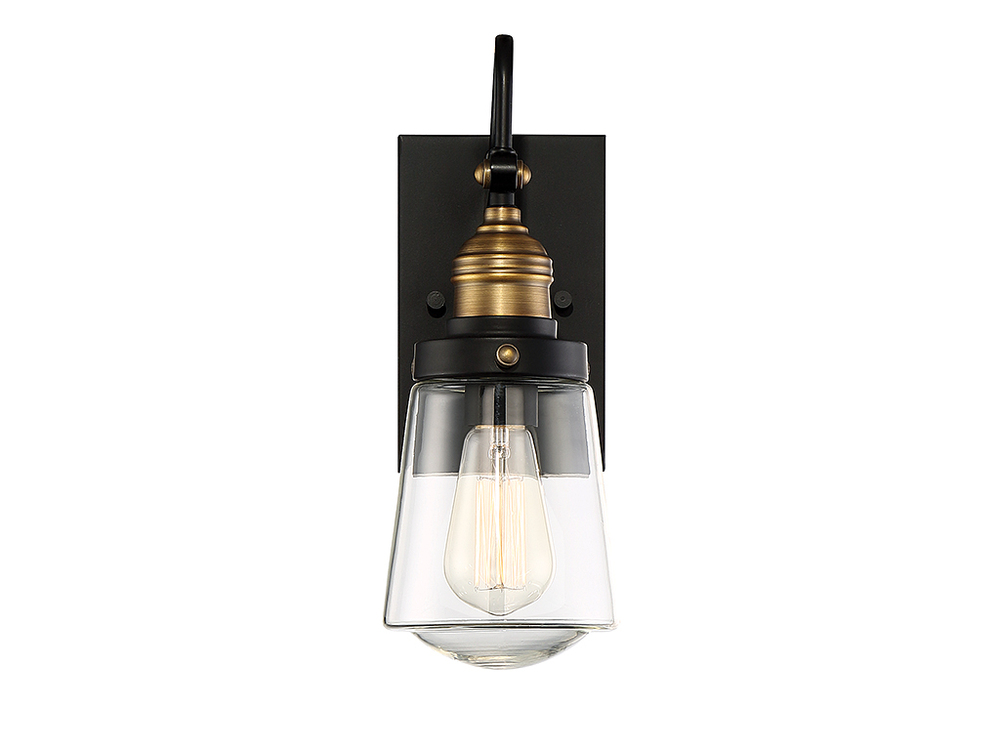 Macauley 1-Light Outdoor Wall Lantern in Vintage Black with Warm Brass