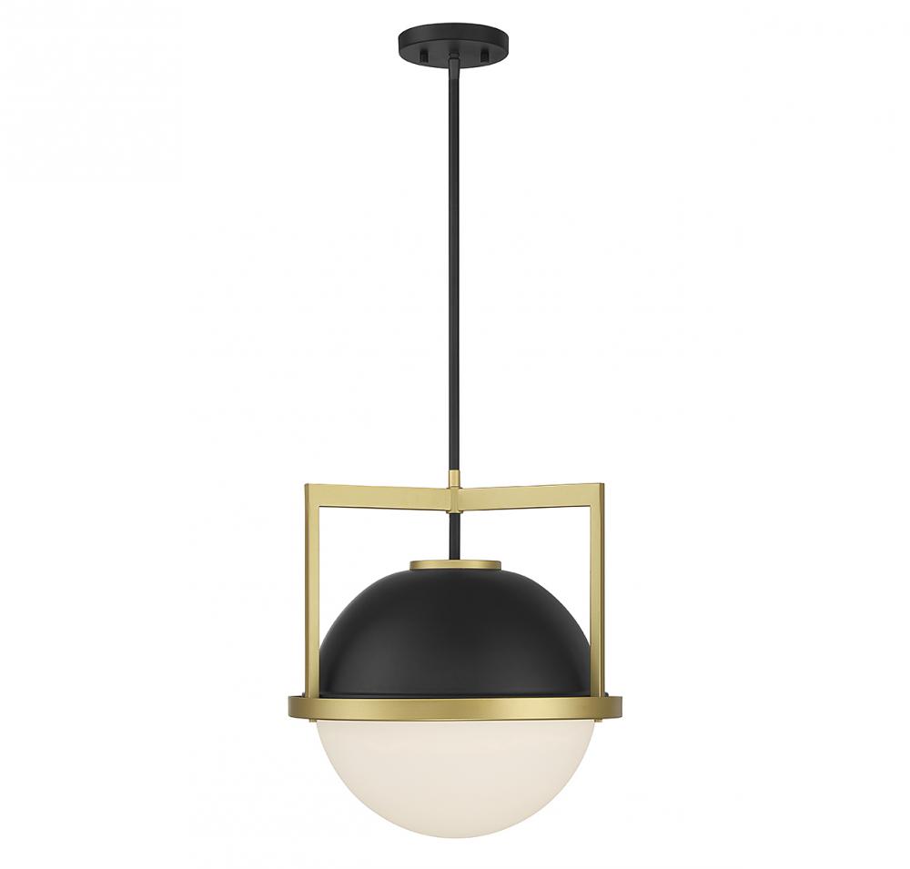 Carlysle 1-Light Pendant in Matte Black with Warm Brass Accents