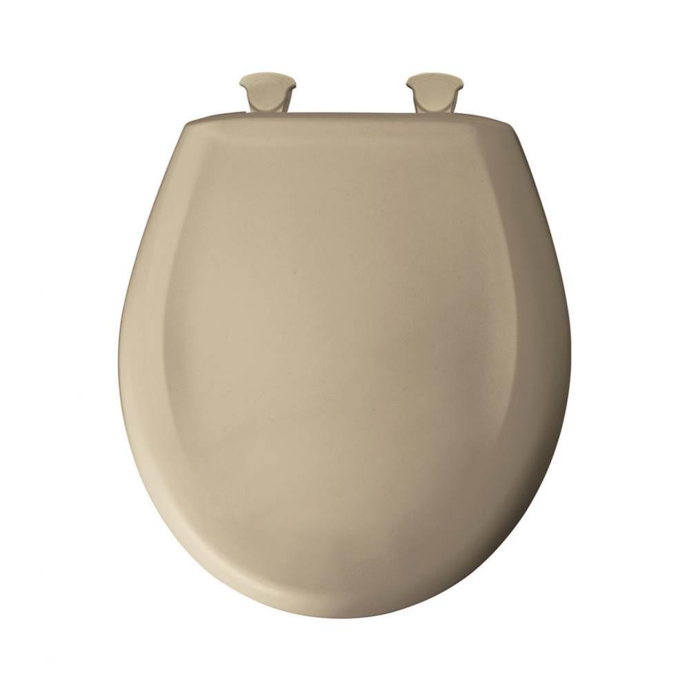 Round Plastic Toilet Seat in Parchment with STA-TITE Seat Fastening System, Easy-Clean & Chang