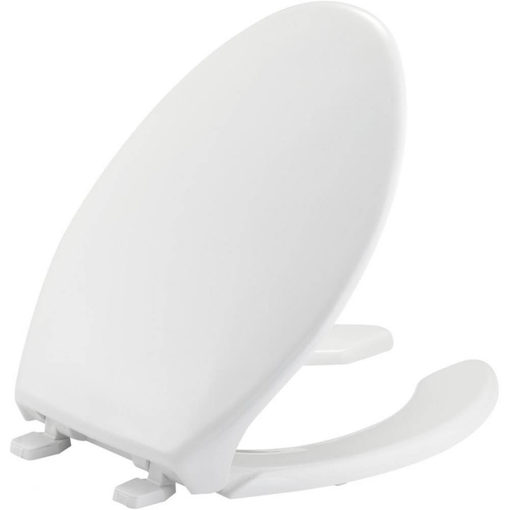 Elongated Commercial Plastic Open Front With Cover Toilet Seat with Top-Tite Hinge - White